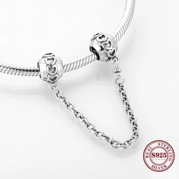

Hot 925 Sterling Silver Heart Pattern Diy Fine Safety Chain Beads Fit Original Pandora Charms Bracelet Jewelry DIY Making