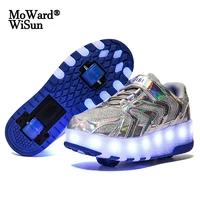 Size 28-41 Luminous Wheels Sneakers Kids Boys USB Charged Growing LED Roller Skate Shoes for Children Girls Double Wheels Shoes 1