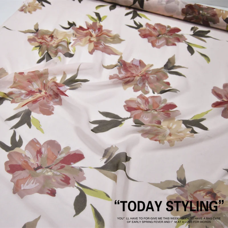 

Light Pink Large Flower Silk Georgette 100% Mulberry Silk Fabrics Fabrics