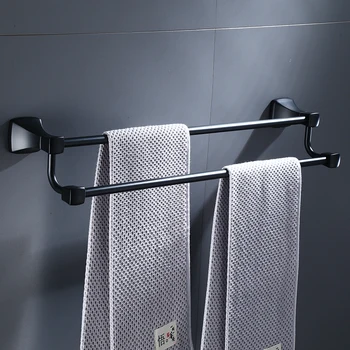 

Nordic style Aluminum Bathroom Suite for Hanging Bath Towel on Double Head Black Towel Kitchen bathroom accessories