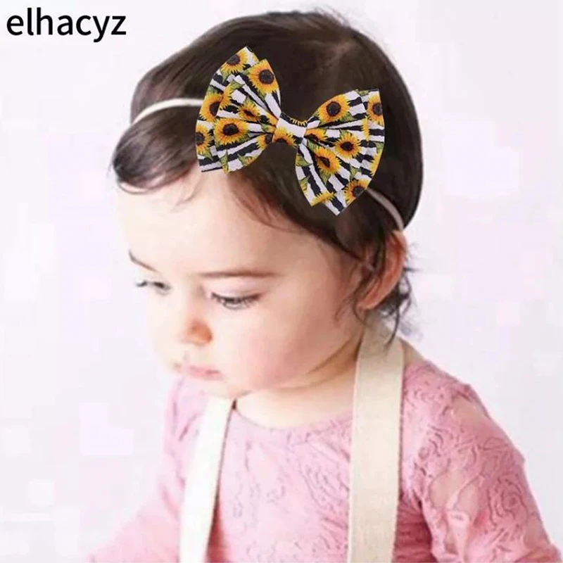 1PC 6'' Double Layer Printed Waffle Hairbow Nylon Headband Strawberry Floral Print Soft Elastic Girl Kids Hair Accessories