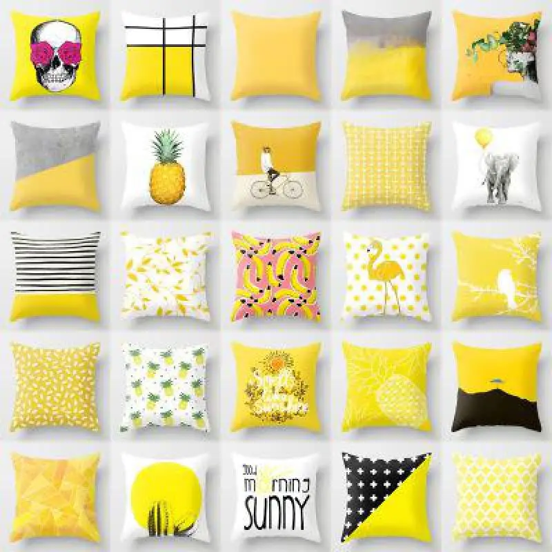

Nordic Style Yellow Cushion Simple Flamingo Pineapple Elephant Sofa Throw Pillows Geometric Pattern For Home Living Room Chair