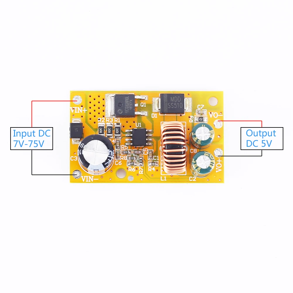 DC-DC Шаг вниз Питание модуль 5V 5A Напряжение Conveter бак Выход DC 7-75 V DC/DC 5V