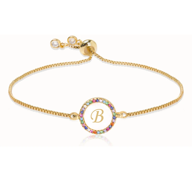 Bracelet Jewelry Adjustable Rainbow Zircon 26 Letter Bracelet for Women shell Cz initial Bracelet Femme Snake Chain Christmas gifts