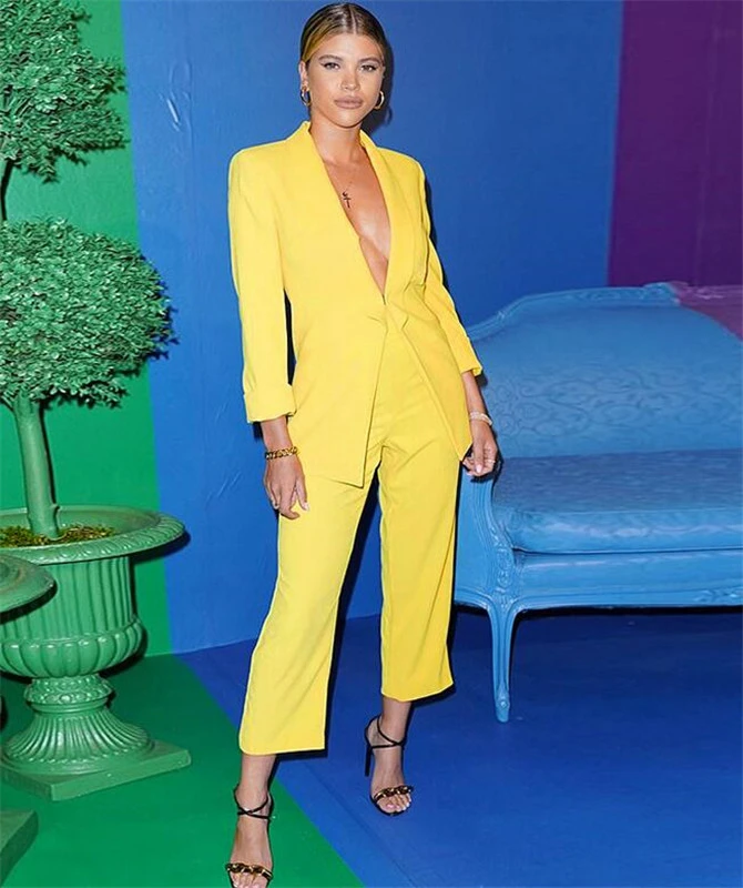Geel Zaken Pant Suits Voor Vrouwen Dames Single Breasted Blazer Met Broek  Vrouwen Werk Broekpak Custom Made|Pant Suits| - AliExpress