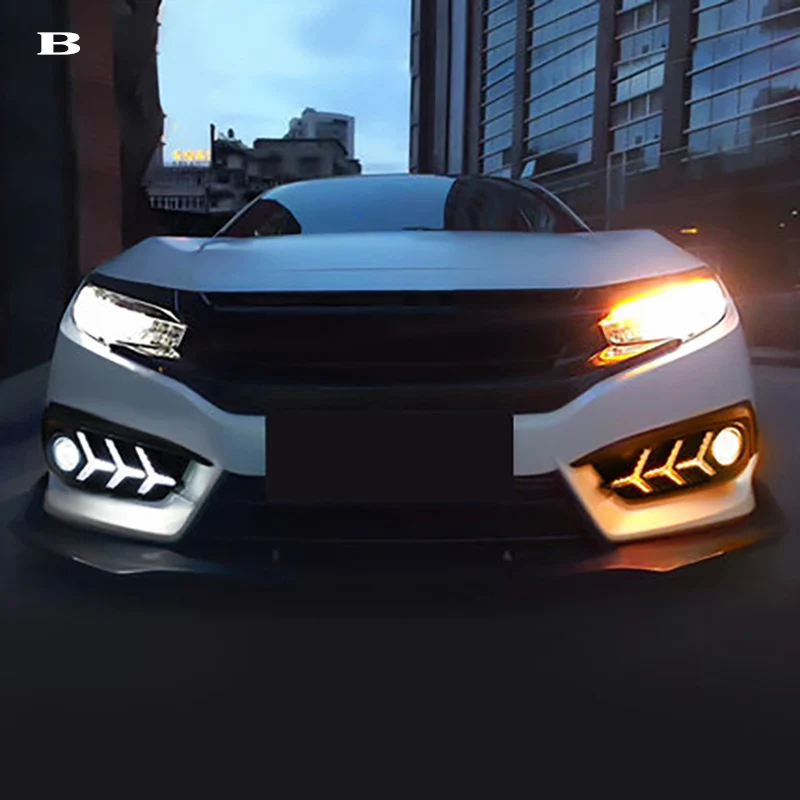 2 шт. для Honda Civic Sedan- Светодиодный дневной ходовой светильник DRL Автомобильная противотуманная фара 6000K Белый Желтый поворотный синий светильник