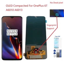 For Display OnePlus 6T A6010 A6013 LCD Touch Screen Digitizer AMOLED Compatible with One Plus 1+ 6T Fingerprint Support