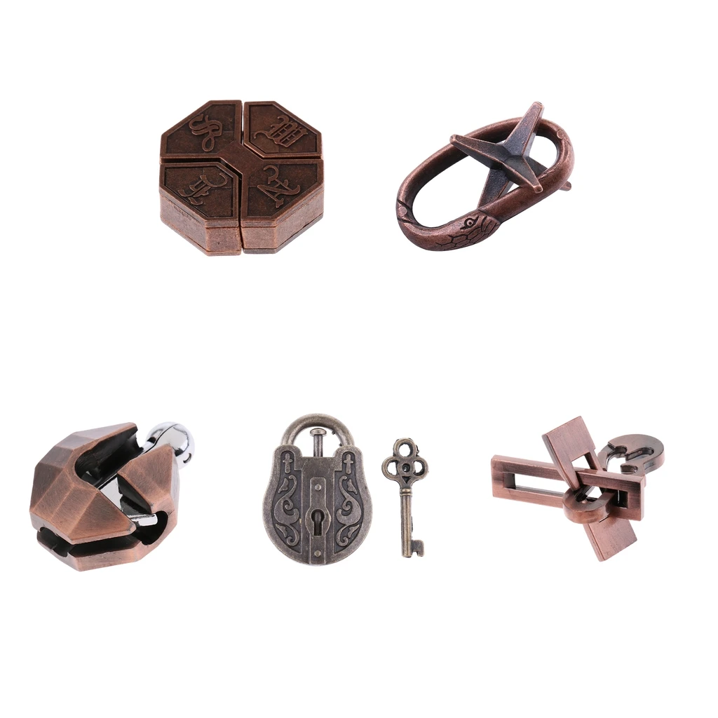 5pcs Metal Brain Teasers Disentanglement Puzzle IQ Test Educational Toy, Game Challenge for Kids Children Teens or Adults