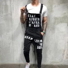 Для мужчин джинсы комбинезон осень-зима модные штаны плюс Размеры с буквенным принтом на лямках облегающие скини мужской Костюмы