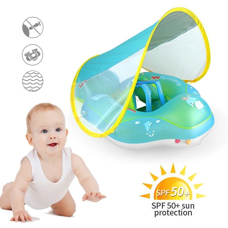 Flotador de piscina para bebés y niños, flotador de piscina inflable extraíble con cubierta para protección solar