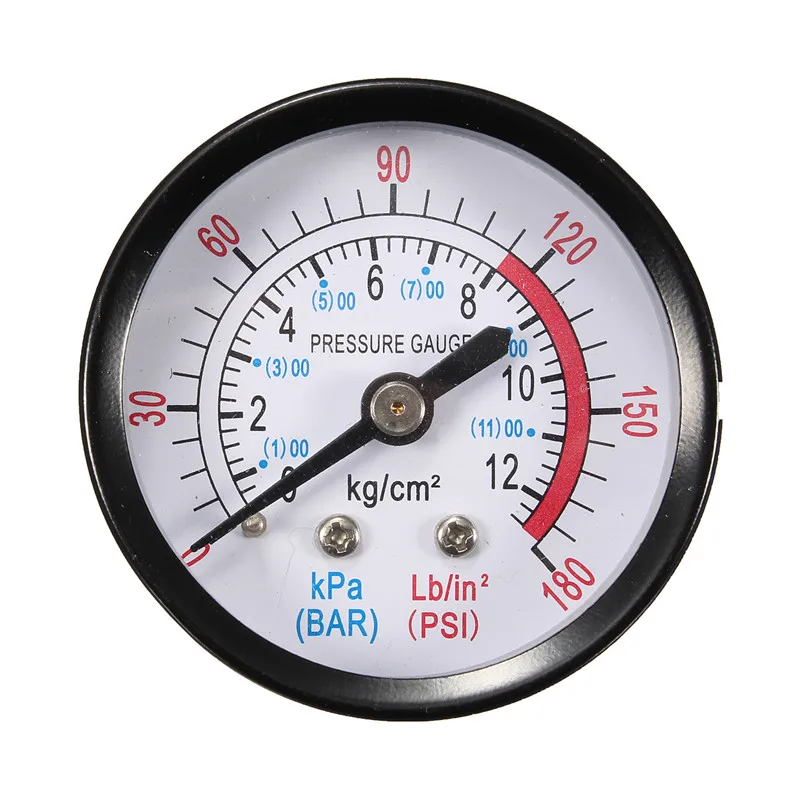 

Bar Air Pressure Gauge 13mm 1/4 BSP Thread 0-180 PSI 0-12 Manometer Double Scale For Air Compressor Iron Diameter about 52mm