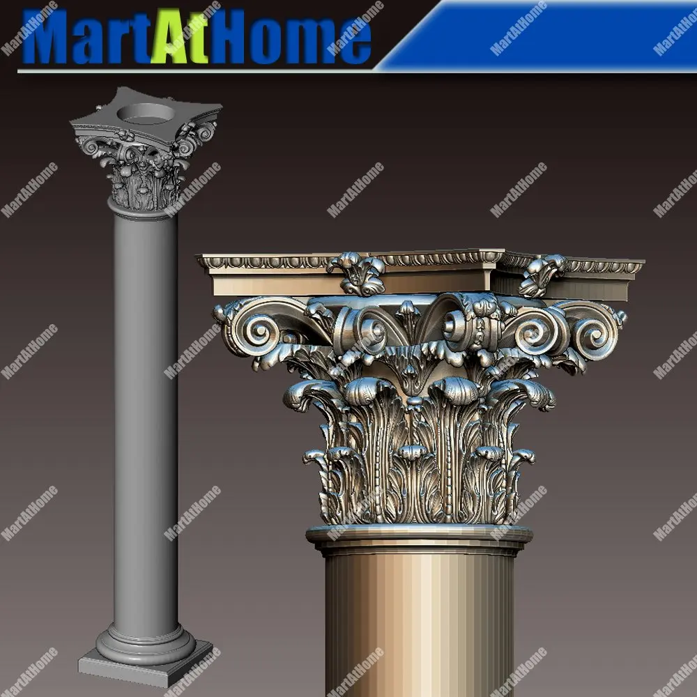 Lima 3D modelo STL de talla redonda, dibujo de la Orden Corinthian, estigma romano europeo para enrutador CNC, grabado y relieve de impresión 3D