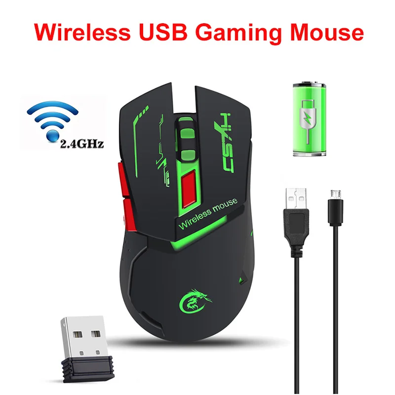 Аккумуляторная беспроводная мышь 2 4 ГГц с usb ресивером геймерская 6 кнопок 2400DPI