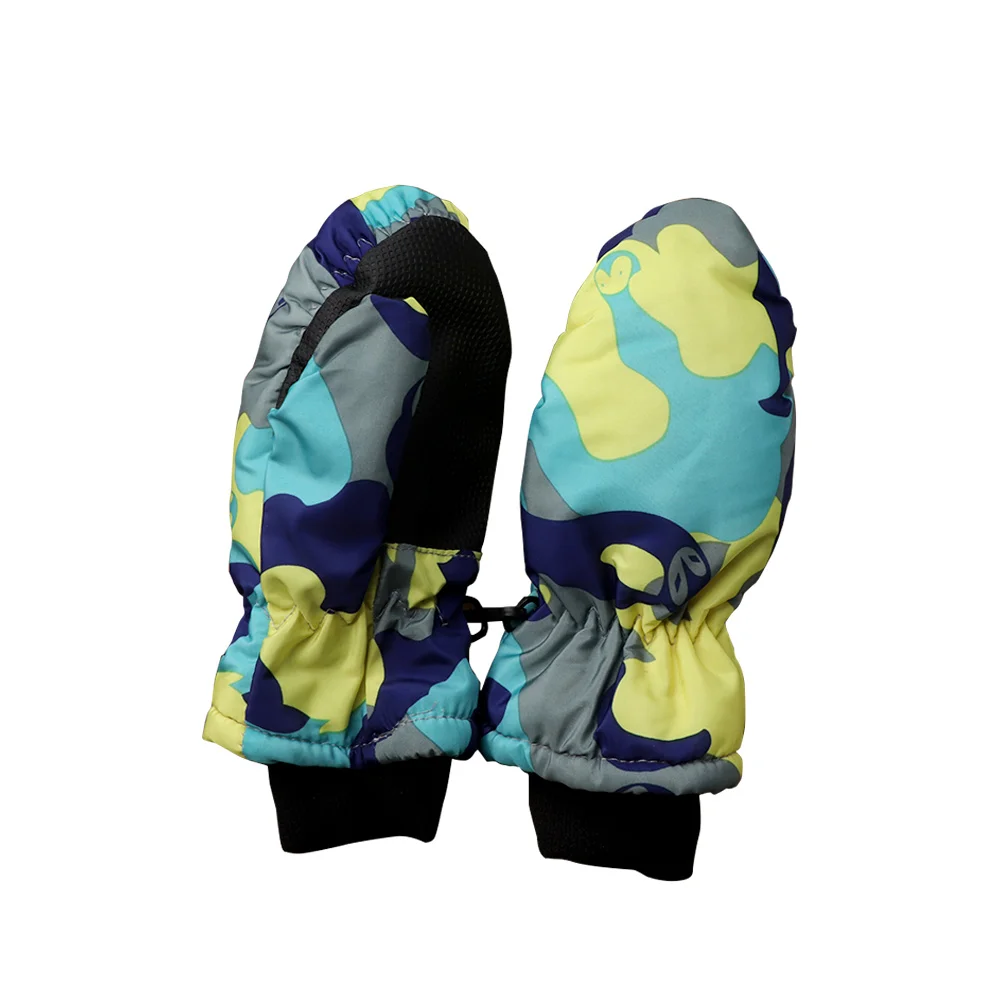 Зимние водонепроницаемые теплые варежки для девочек и мальчиков, модные плотные детские лыжные перчатки с красочным принтом