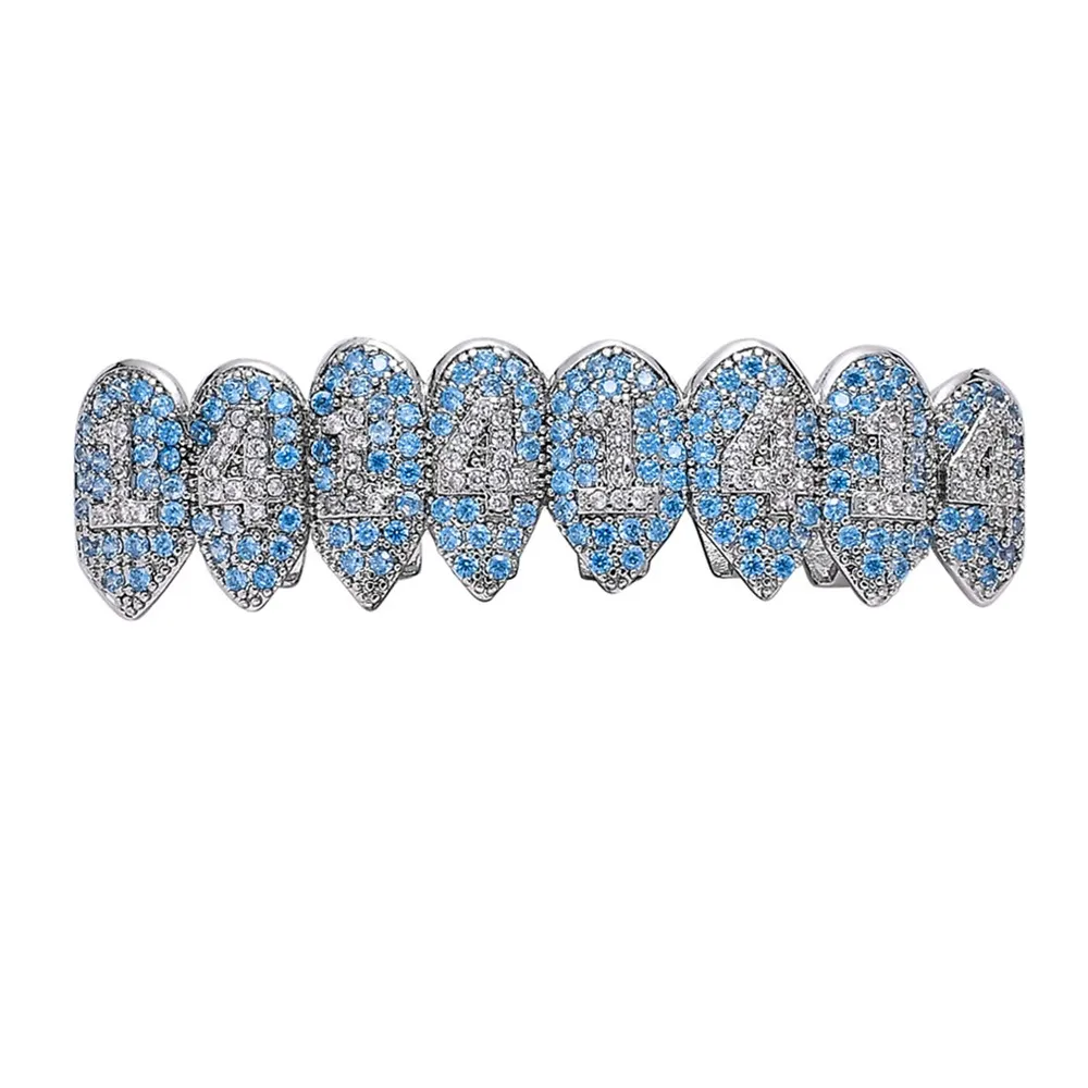 Ювелирные изделия для тела в стиле хип-хоп, 1414 зубы, Grillz Iced Out, Bling AAA, кубический цирконий, восемь, 8, сверху и 7 снизу, вампирский Клык, грили, подарок для косплея