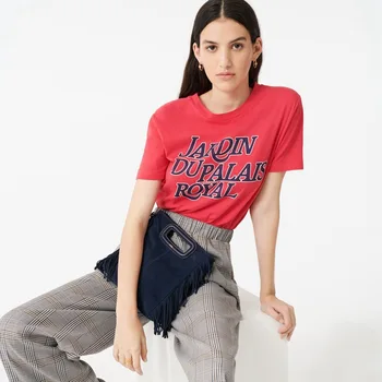 

2020 Spring Summer Slim and Simple Short Sleeve Print Letter RED T-shirt Top Women M1