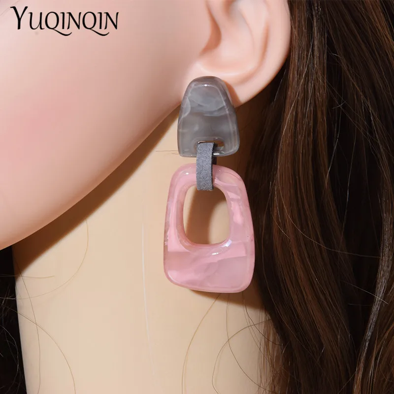 Korean Acrylic Long Dangling Earrings for Women Big Geometric Resin Drop Earring Vintage Brincos for Girls