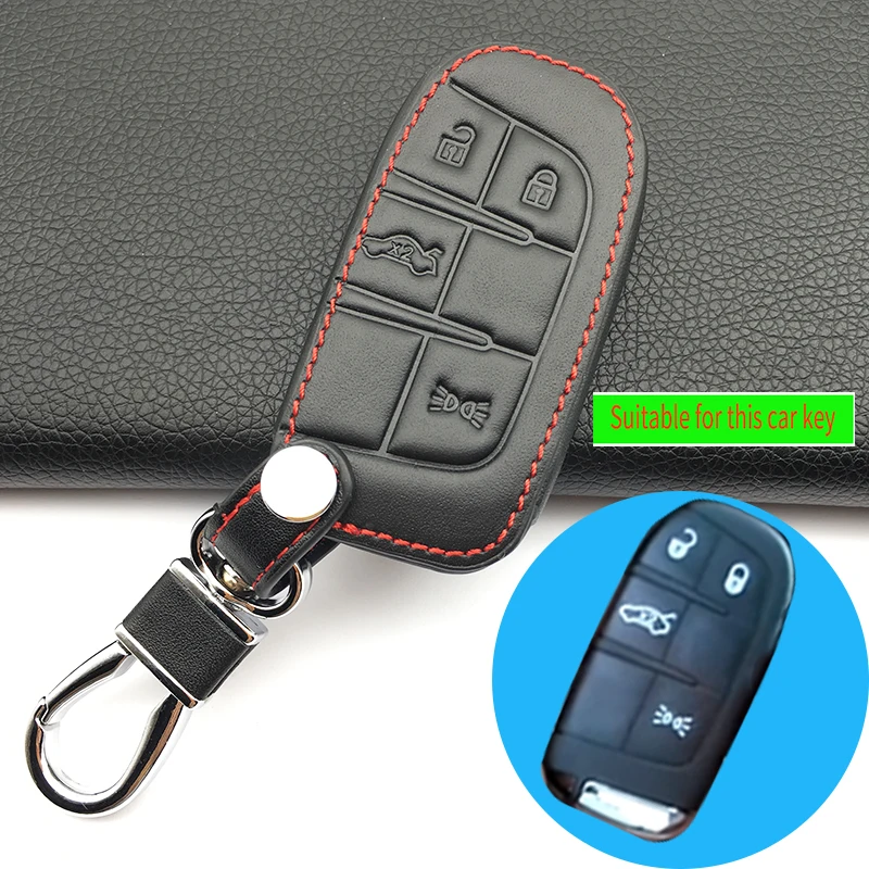 

High Quality 100% Genuine Leather Car Key 4 Buttons Case Cover Fob For Jeep / For Fiat Auto Accessories Fast Logistics Speed