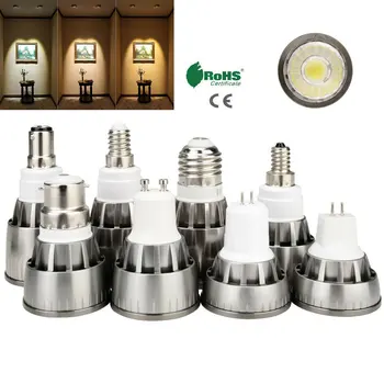 GU10 밝기 조절 COB LED 스포트라이트 전구 램프, 슈퍼 브라이트 알루미늄, E12, E14, E27, GU5.3, B15, MR16, DC 12V, 7W, 9W, 12W, 110V, 220V, 85-265V