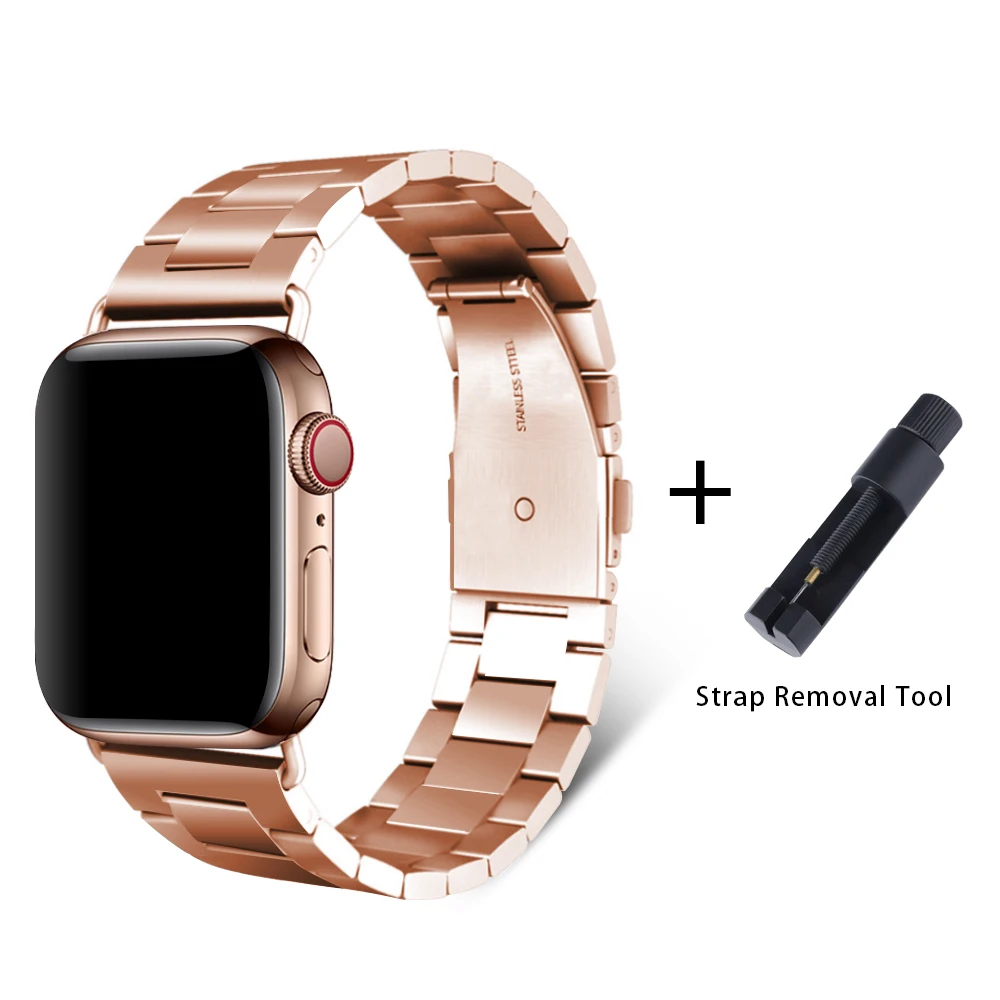 Ремешок из нержавеющей стали для Apple Watch 42 мм серия 5 4 3 2 1 сменная классическая версия для iWatch ремешок 38 мм металлический ремень - Цвет ремешка: Rose gold