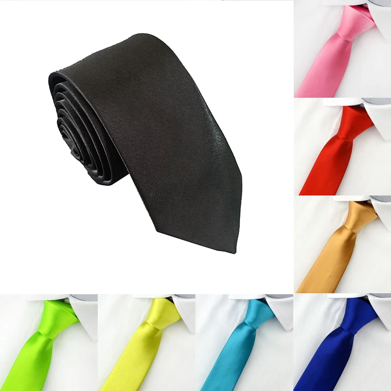 

2019 Tie for Men Slim Tie Solid color Necktie Polyester Narrow Cravat 5cm width 19 colors White Black Green Red Royal Blue