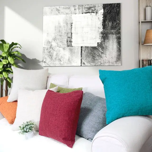 

Free Shipping 40/45/50/55/65 Polyester Imitated linen Fabric Plain Dyed Cushion Cover HT-PILDC