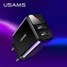 USAMS, двойное USB зарядное устройство, светодиодный дисплей, зарядное устройство для мобильного телефона, ЕС, быстрая зарядка, настенное зарядное устройство для iPhone, samsung, Xiaomi, портативное зарядное устройство