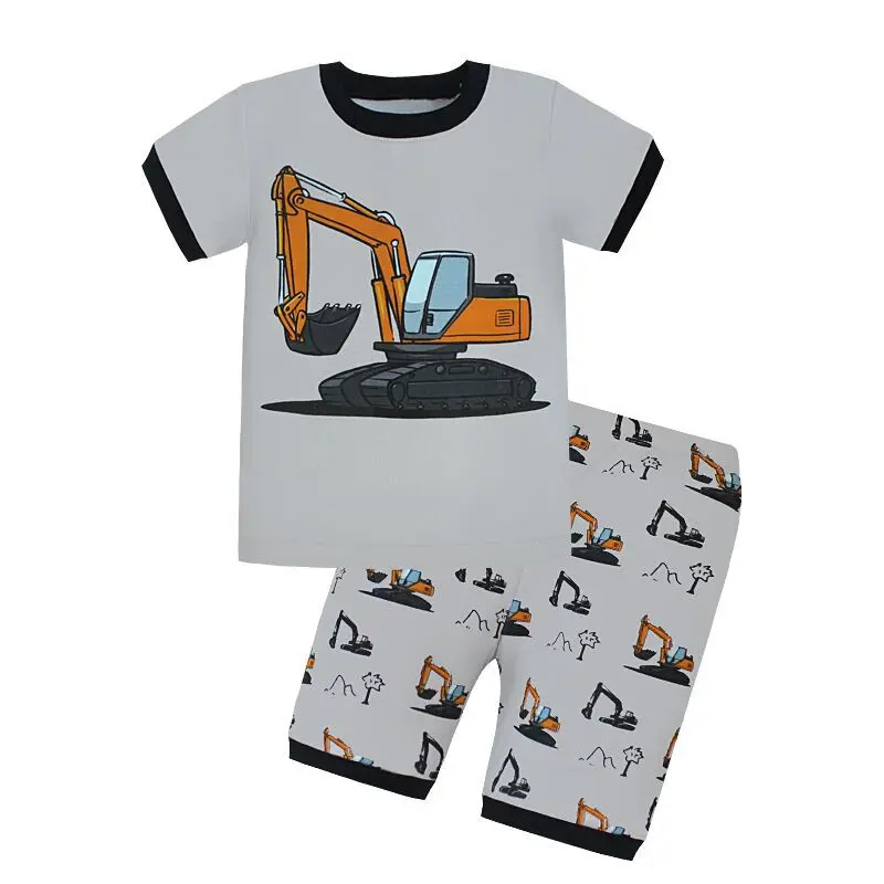 Summer New Style Hot Selling Children Homewear Set Wholesale Gray Excavator Short Sleeve Shorts