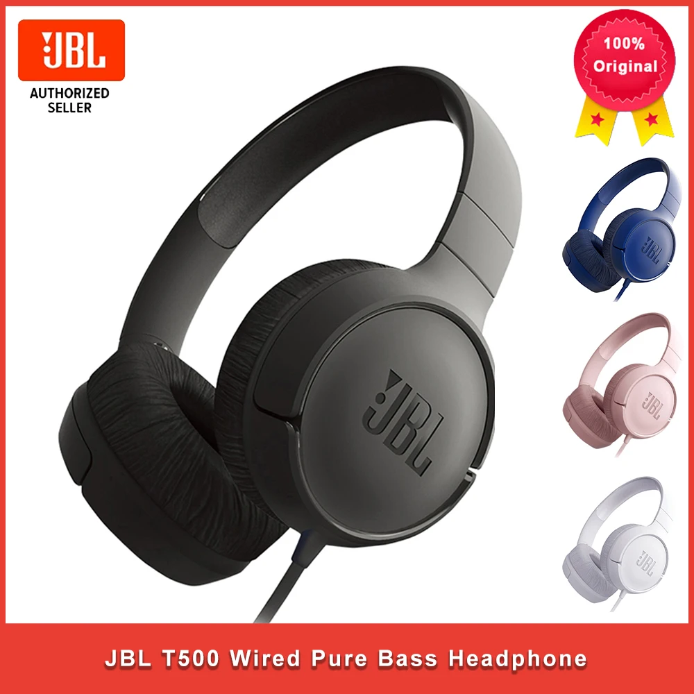 JBL T500 Wired Pure Bass Headphone Sports Game Gym Headset Foldable Earphone 1-button Remote Light with Mic for iPhone Android |