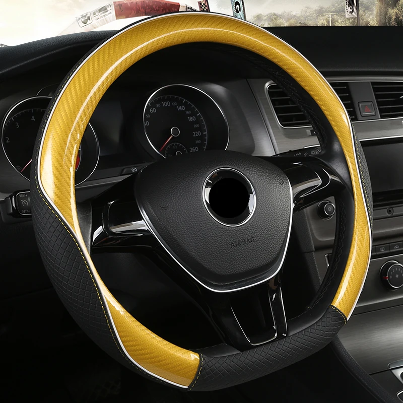 D-образный чехол на руль из углеродного волокна для VW GOLF 7 POLO JATTA Suzuki Swift Nissan Rogue - Название цвета: Цвет: желтый