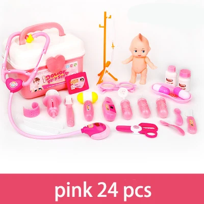 pink 24pcs Детское моделирование чемодана стетоскоп медицинский прибор Детский Набор доктора игрушка портативный медицинский шкаф образовательная игра малыш - Цвет: pink 24pcs