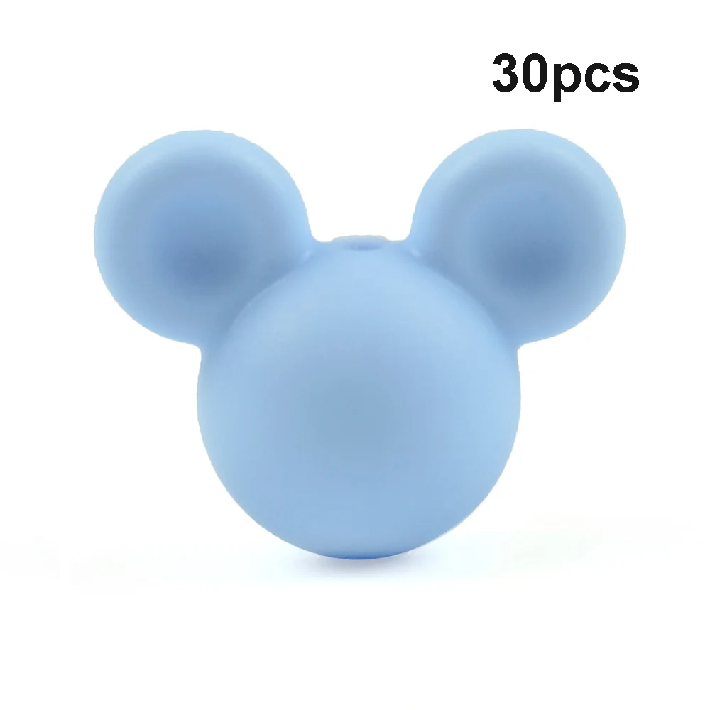 Pastel blue LOFCA 30 шт силиконовые бусины для прорезывания зубов Микки детские бусины для прорезывания зубов силиконовые бусины пищевого качества BPA бесплатно DIY Изготовление ожерелий с подвесками - Цвет: Pastel blue