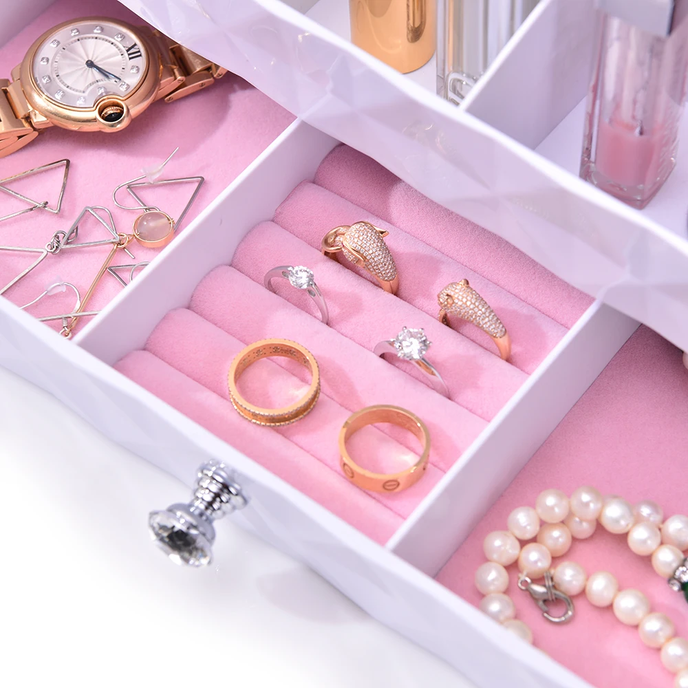 

Hot Makeup Organizer Jewelry Cosmetic Storage Box Brushes Lipsticks Holder with 1 Drawer 10 Compartments for table dressers desk