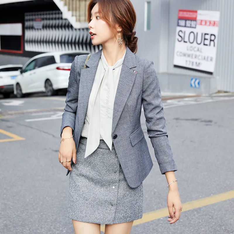 

Office Workers Suit Set 2019 Autumn And Winter New Style Gray Suit British Style Plus-sized Women's Work Clothes