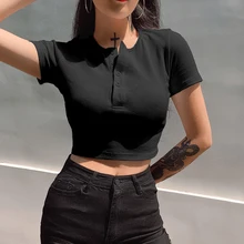 SUCHCUTE camiseta femenina acanalada vintage cropped tops verano 2020 streetwear gótico cordón ropa modis ropa de mujer