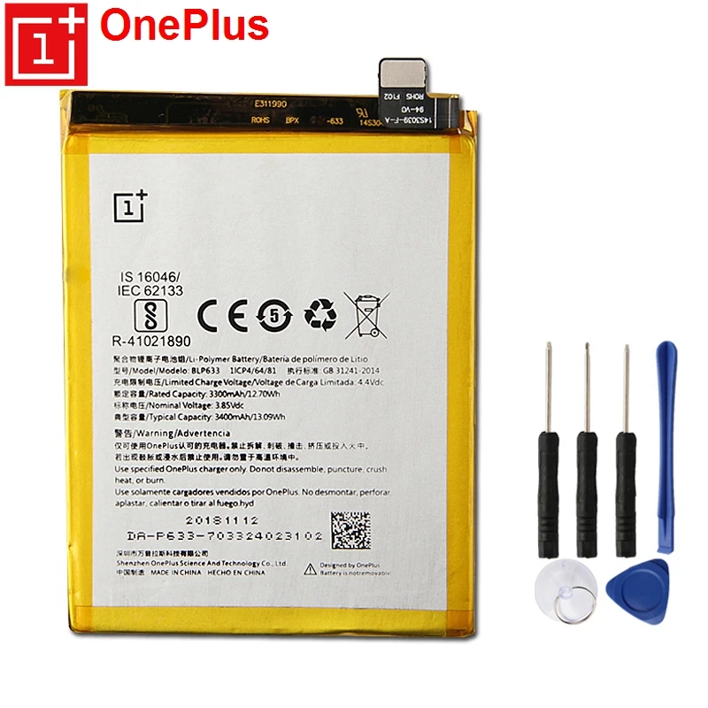 

OnePlus Original Replacement Phone Battery BLP633 For 1+3T OnePlus 3T Authenic Rechargable Battery With Free Tools 3400mAh