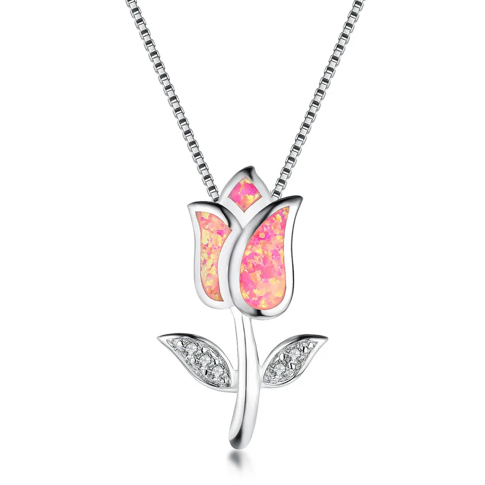 

2019 Fashion Delicate Rose Flower Necklace Pendant 5 Color Boho Plant Vintage Necklaces Beauty Silver Color Bijoux Femme Collier
