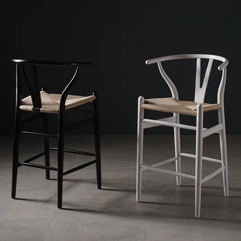 

New Chinese Bar Chair High Stool Backrest Modern Simple Home Nordic Handrail Logs Bar stool