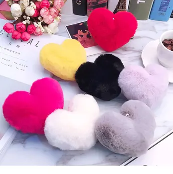 

Pompom 9*11cm Love Heart Shape Pompones Manualidades Faux Big Soft Fluffy Pom Pom Fur Balls DIY Keychain Keyring Craft Supplies