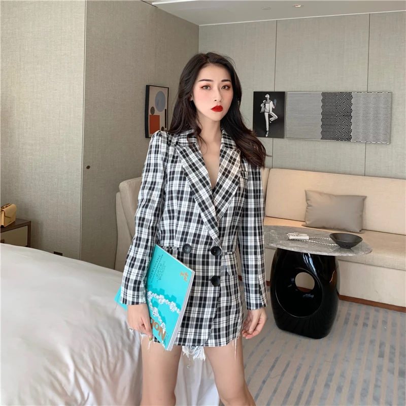 Hong Kong аромат нежный Ретро Элегантный Slim Fit словесность и искусство плед Корейский стиль костюм топы