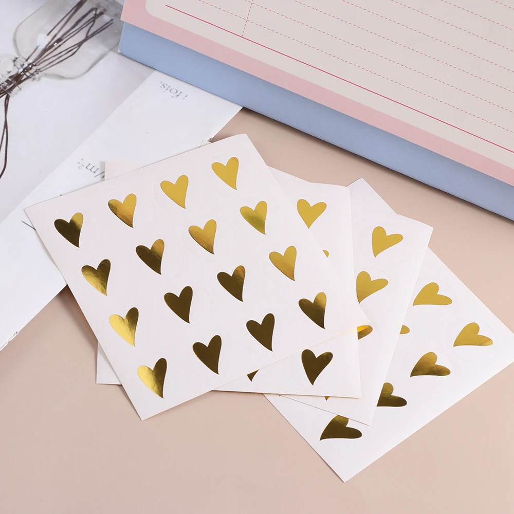 80Pcs/5Sheets Bronzing Love Heart Sticker Gift Boxes Seal Label Adhesive Sealing Craft Festival Wedding Party Decor Supplies