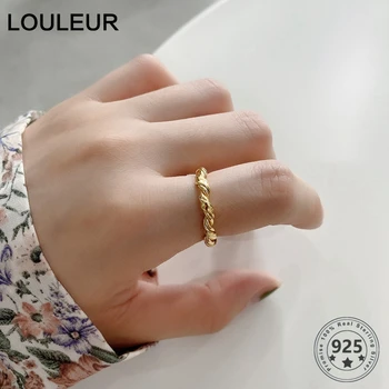 

LouLeur 2 Colors Real 925 Sterling Silver Rings Minimalist Irregular Adjustable Open Ring for Women Silver Luxury Fine Jewelry