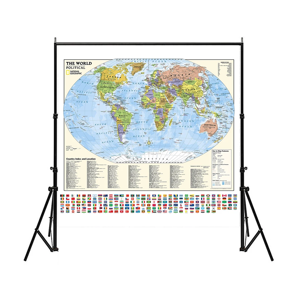 90x90 см Нетканая карта-спрей с индексом страны и местоположением складная карта мира с флагом