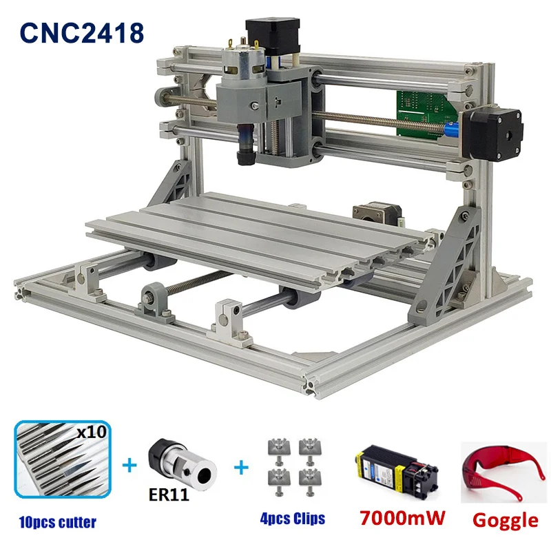 Add 7000mW Laser CNC2418 CNC деревообрабатывающий фрезерный станок лазерный гравер GRBL1.1F ER11 Хобби DIY гравировальный станок для дерева PCB ПВХ мини лазерная гравировка - Цвет: Add 7000mW Laser