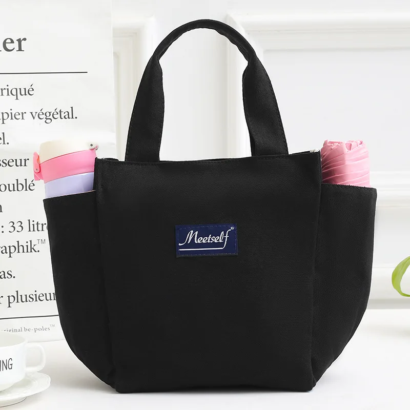

2019 New Style Solid Color Canvas Thick Large Size Bento Box Bag Lunch Bag Upgrade Zipper Hand Mommy Lunch Bag