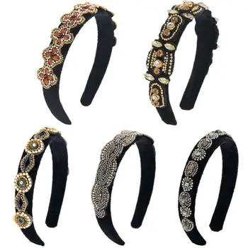 

Handmade Woven Beads Headband Alloy Artificial Diamond Hair Hoop for Women Girls Festival Party Holiday Headwear Decor