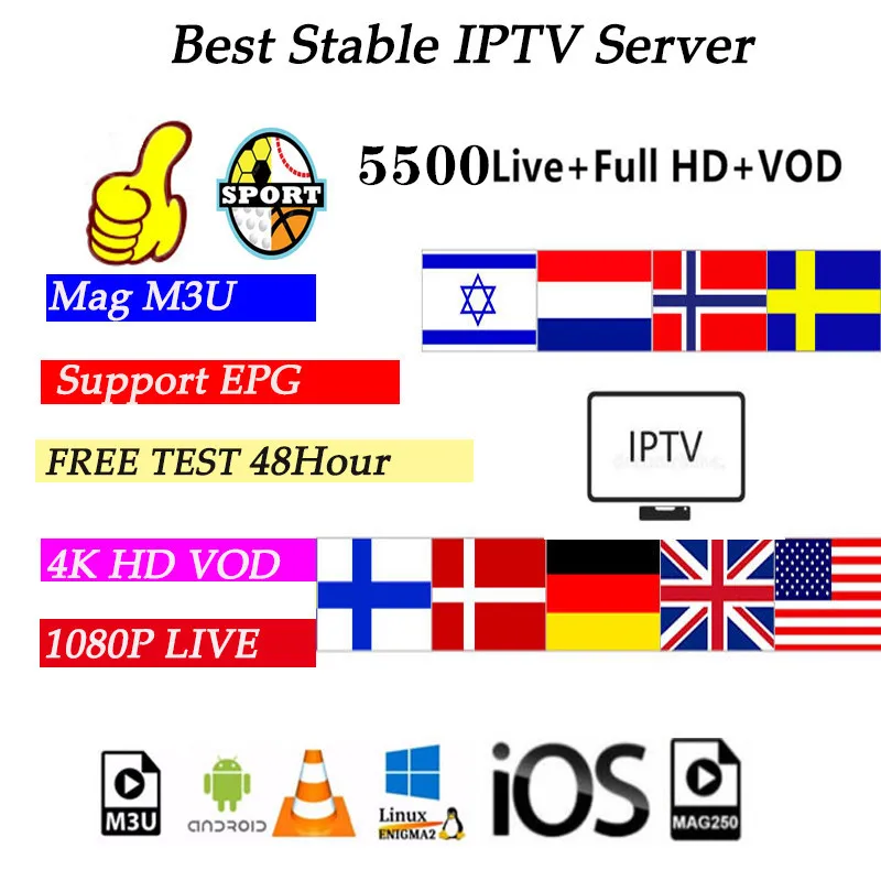 1YEAR HD World iptv 7000 Live 6000 VOD 4K live best for Europe Sweden Arabic Arabic USA Africa France M3U iptv subscription