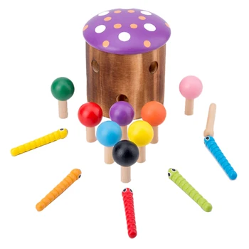 

FULL-Kids Toys Educational Wooden Toys Magnetic Mushroom Catch Worm Puzzle Toys Math Toys Baby Early Educational Toys for Childr