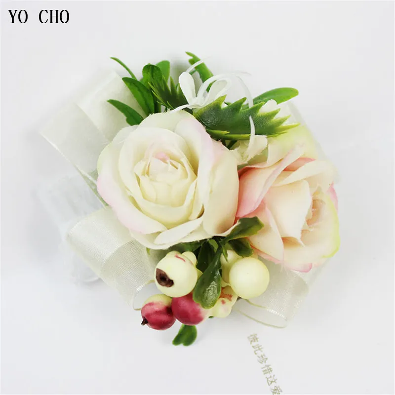 

YO CHO Groom Boutonniere Pin Wedding Corsage Flower Wrist Corsage Bridesmaid Wedding Bracelet Flowers Brooch Mariage Accessories