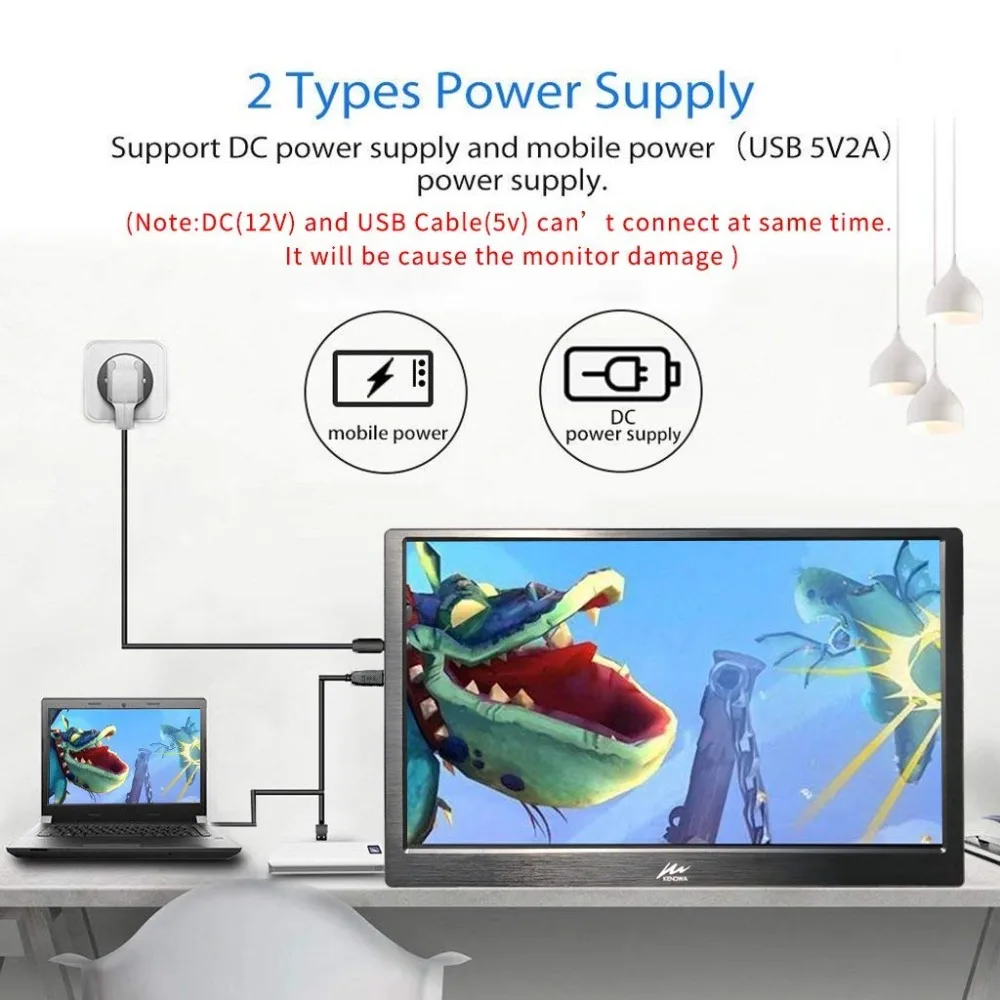 Портативный HD монитор 15 6 дюйма подходит для PS4 / PS5 Mac Raspberry Pi switch совместим с